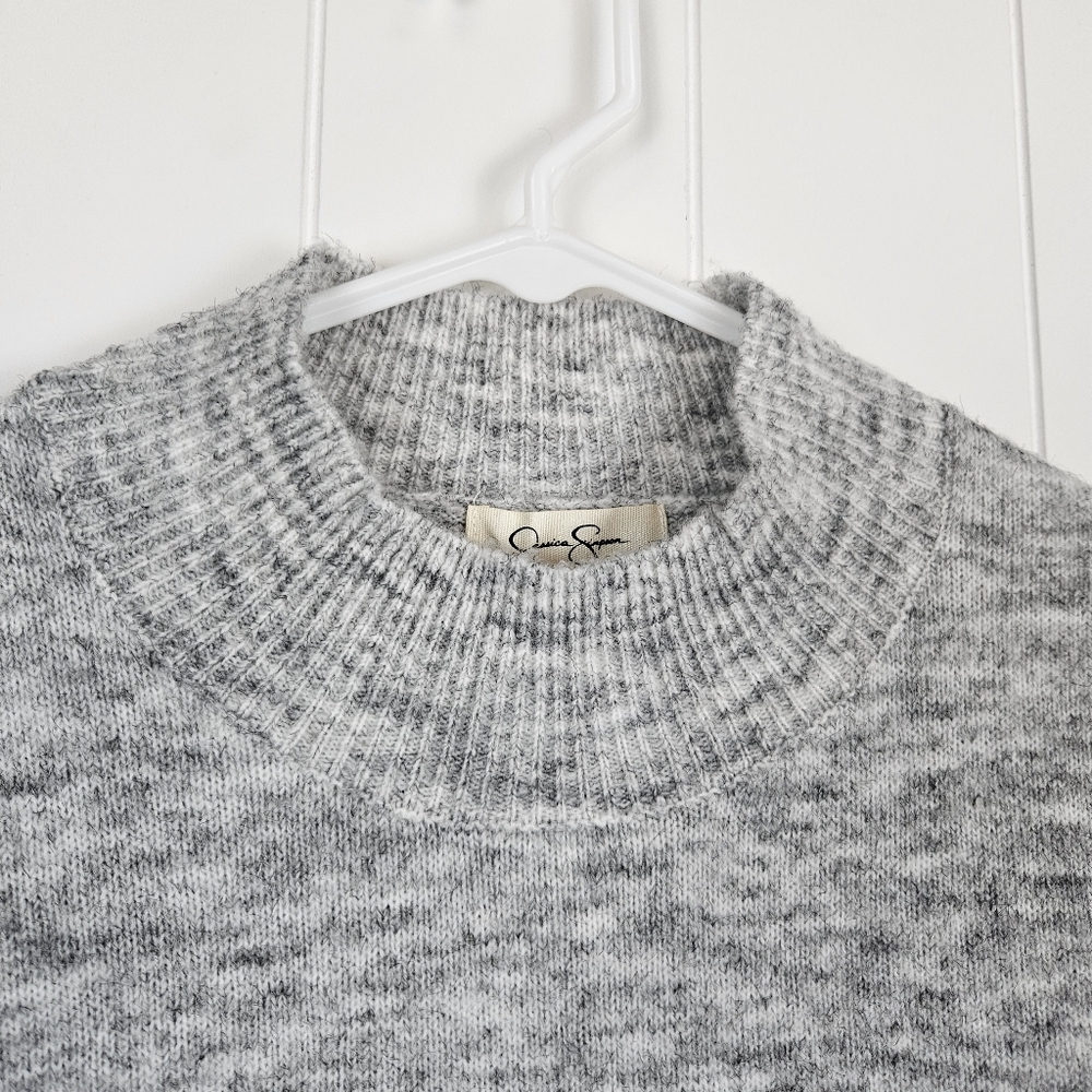 Jessica Simpson Sweater Heathered Gray Layered Look Mock Neck Womens L - Picture 3 of 8